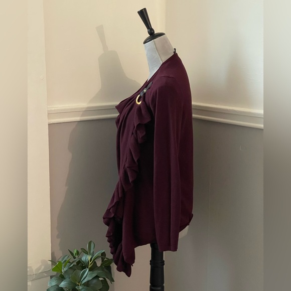 INC Maroon Ruffle Sweater With Gold Hardware - Picture 4 of 6